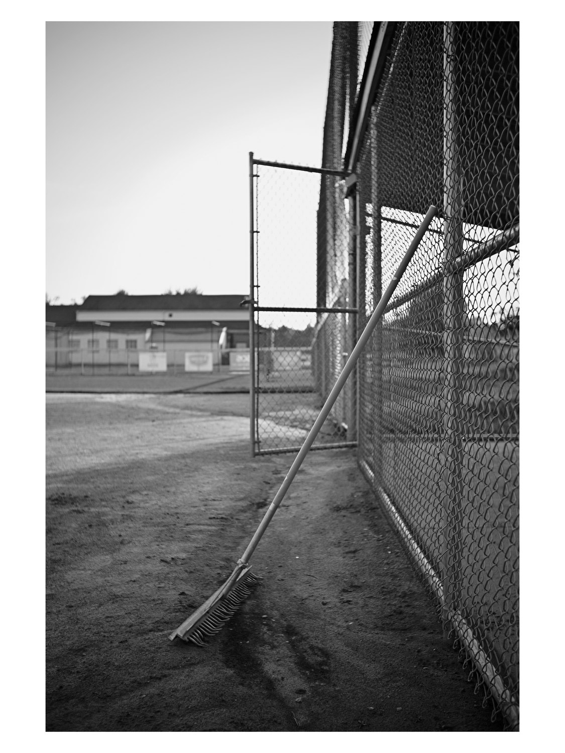 Black-and-white ball field photograph