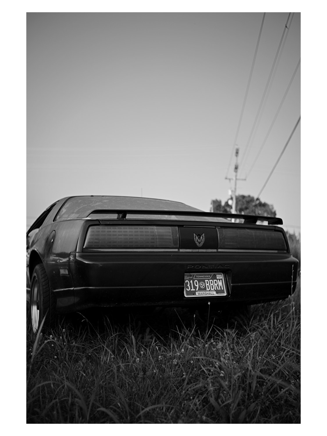 Black-and-white classic car photograph
